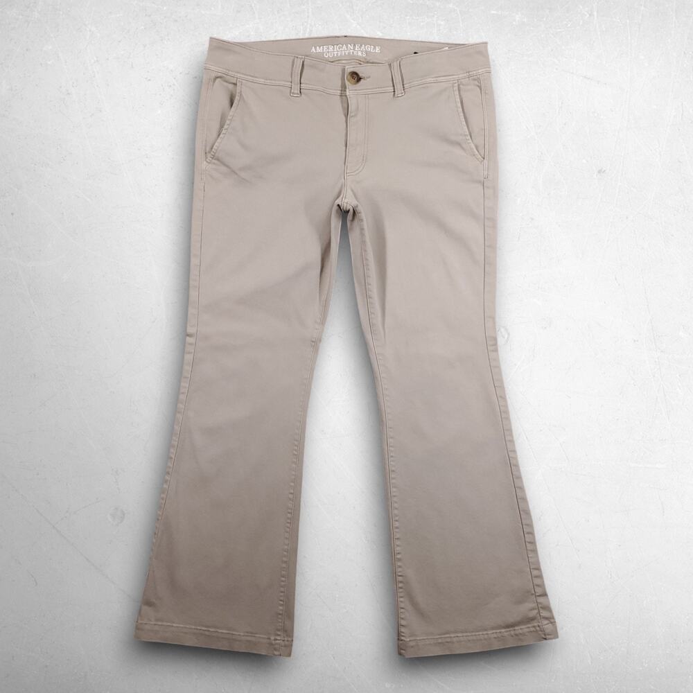 American‎ Eagle Kick Boot Pants Women 14S Beige Super Stretch Short Chino Boho